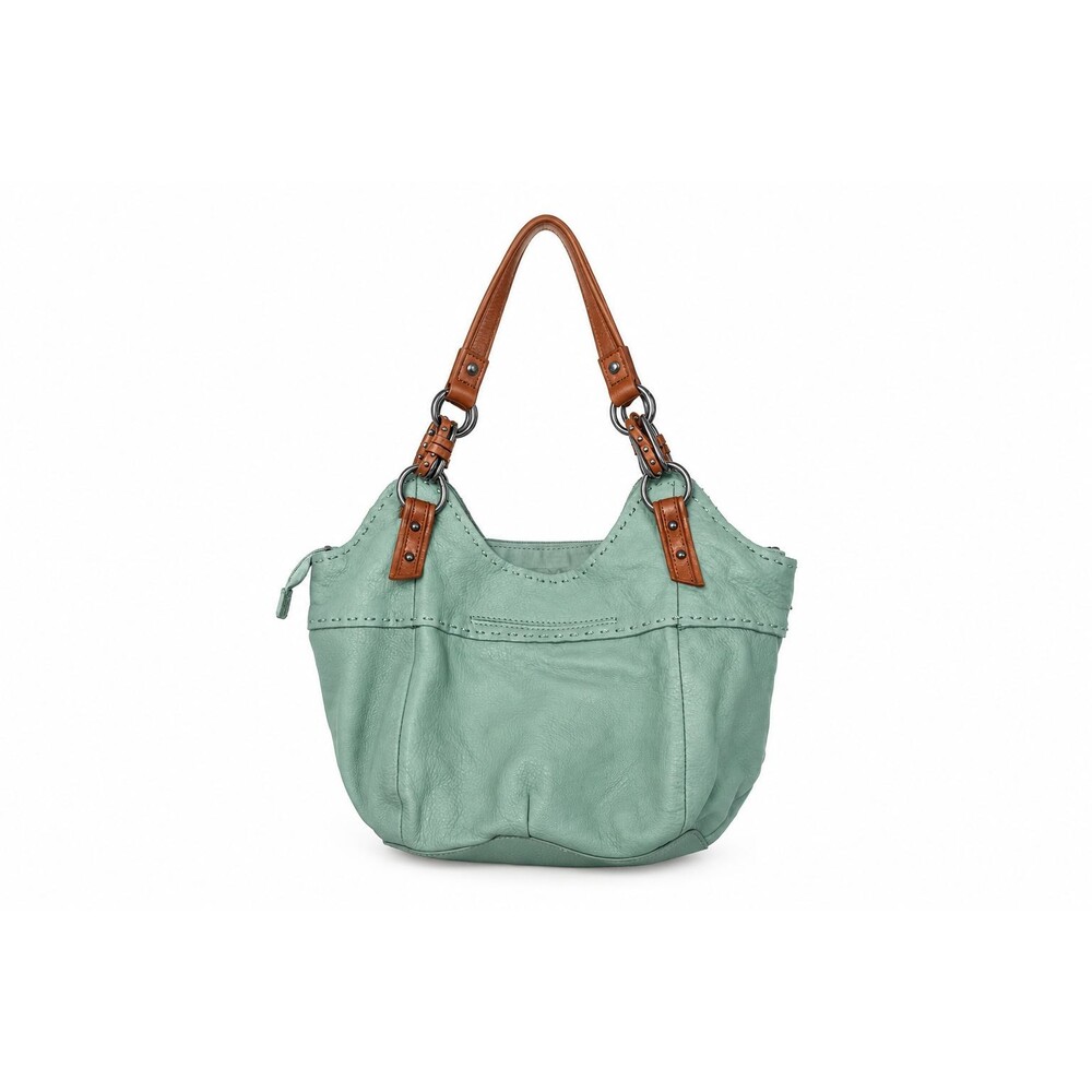The Sak Blue Green Leather Shoulder Bag Hobo Purse Y2K Boho Slouchy Cognac